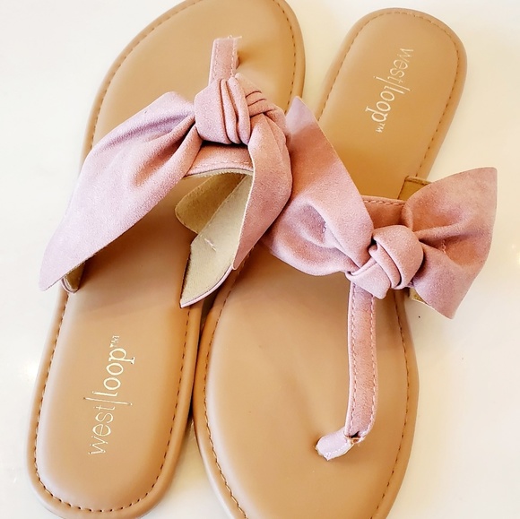 west loop Shoes - West Loop Pink Suede Bow Sandals Sz 9/10